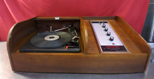 Columbia Records Masterworks Walnut Tambour Cabinet w/ Garrard 3000 Turntable