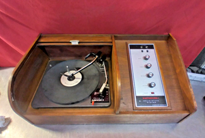 Columbia Records Masterworks Walnut Tambour Cabinet w/ Garrard 3000 Turntable