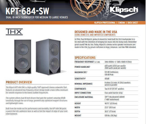 Klipsch Professional KPT-684-SW, Dual 18" Subwoofer