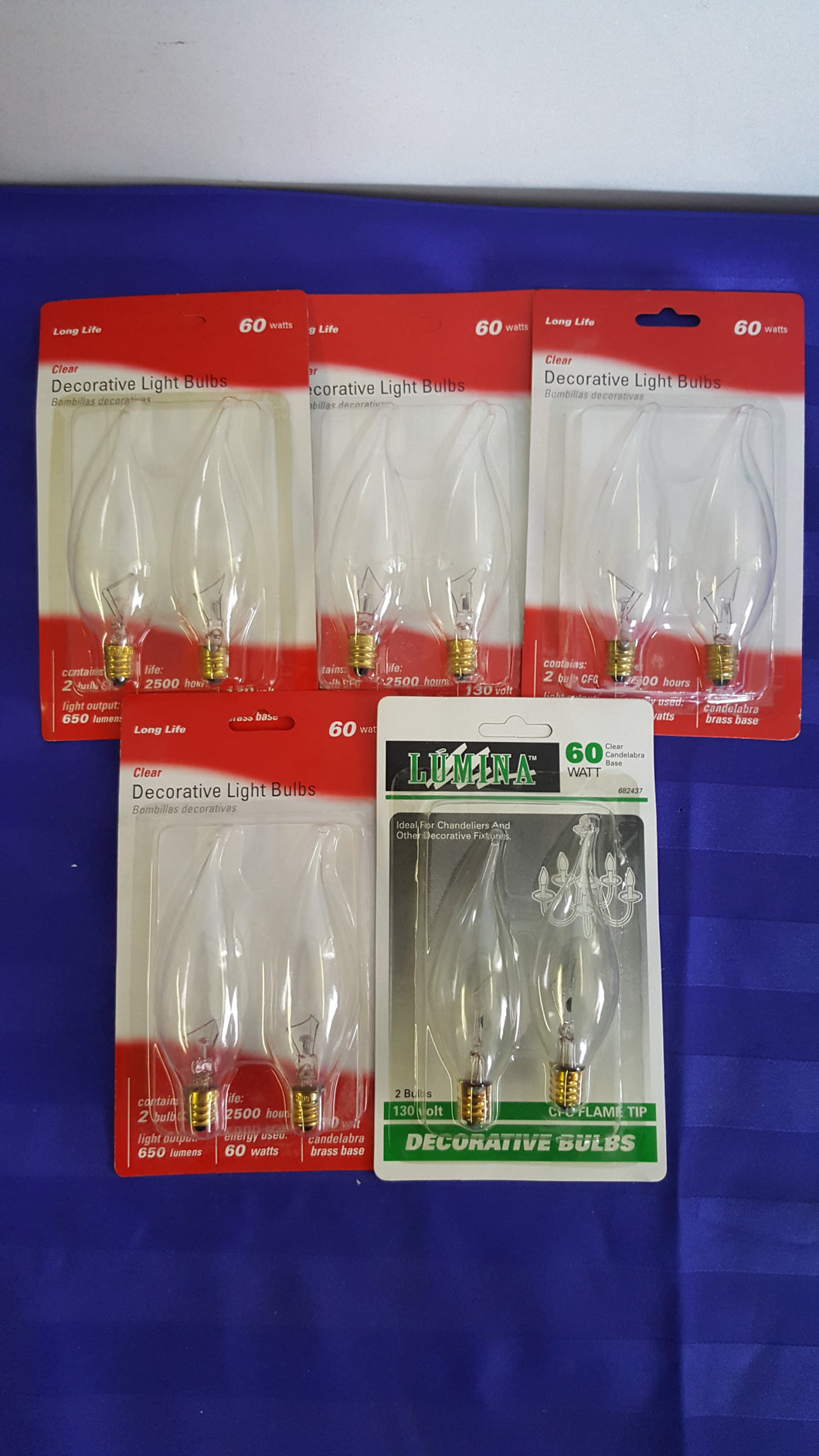 (X12) 2/PK 60W 130V Flame Tip Clear 650 Lumens Candelabra - NEW