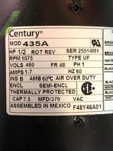 Load image into Gallery viewer, CENTURY Motor 435A - 1/2 HP - 1075 RPM - 460 V - Frame 48 - Thermo Protect - NEW