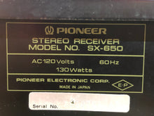 Load image into Gallery viewer, Vintage PIONEER SX-650 AM/FM Stereo Receiver - PARTS UNIT - USED