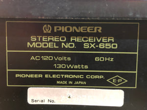 Vintage PIONEER SX-650 AM/FM Stereo Receiver - PARTS UNIT - USED